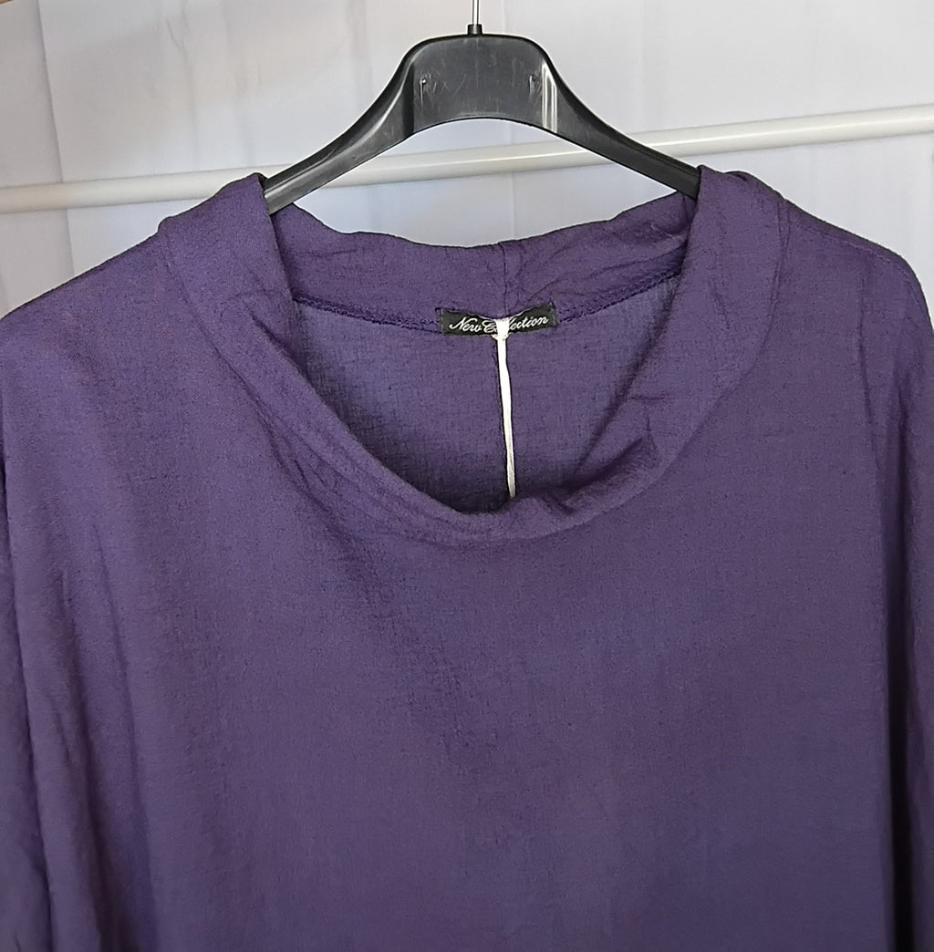 Blouse ample · 100% lin · Mauve · Manches chauve-souris · T60-62