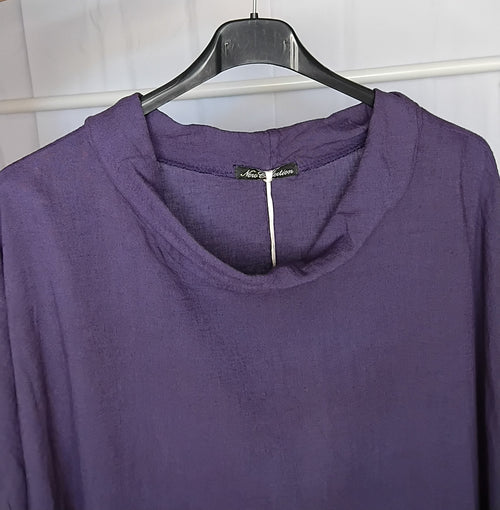 Blouse ample · 100% lin · Mauve · Manches chauve-souris · T60-62