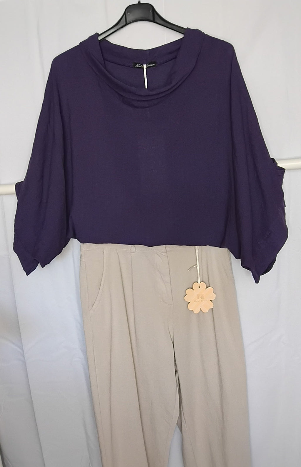 Blouse ample · 100% lin · Mauve · Manches chauve-souris · T60-62