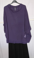 Blouse ample · 100% lin · Mauve · Manches chauve-souris · T60-62