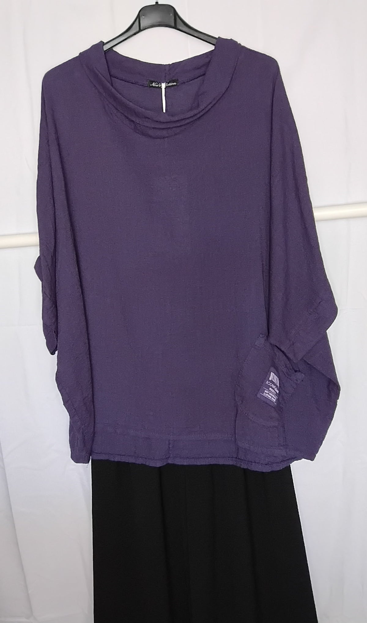 Blouse ample · 100% lin · Mauve · Manches chauve-souris · T60-62