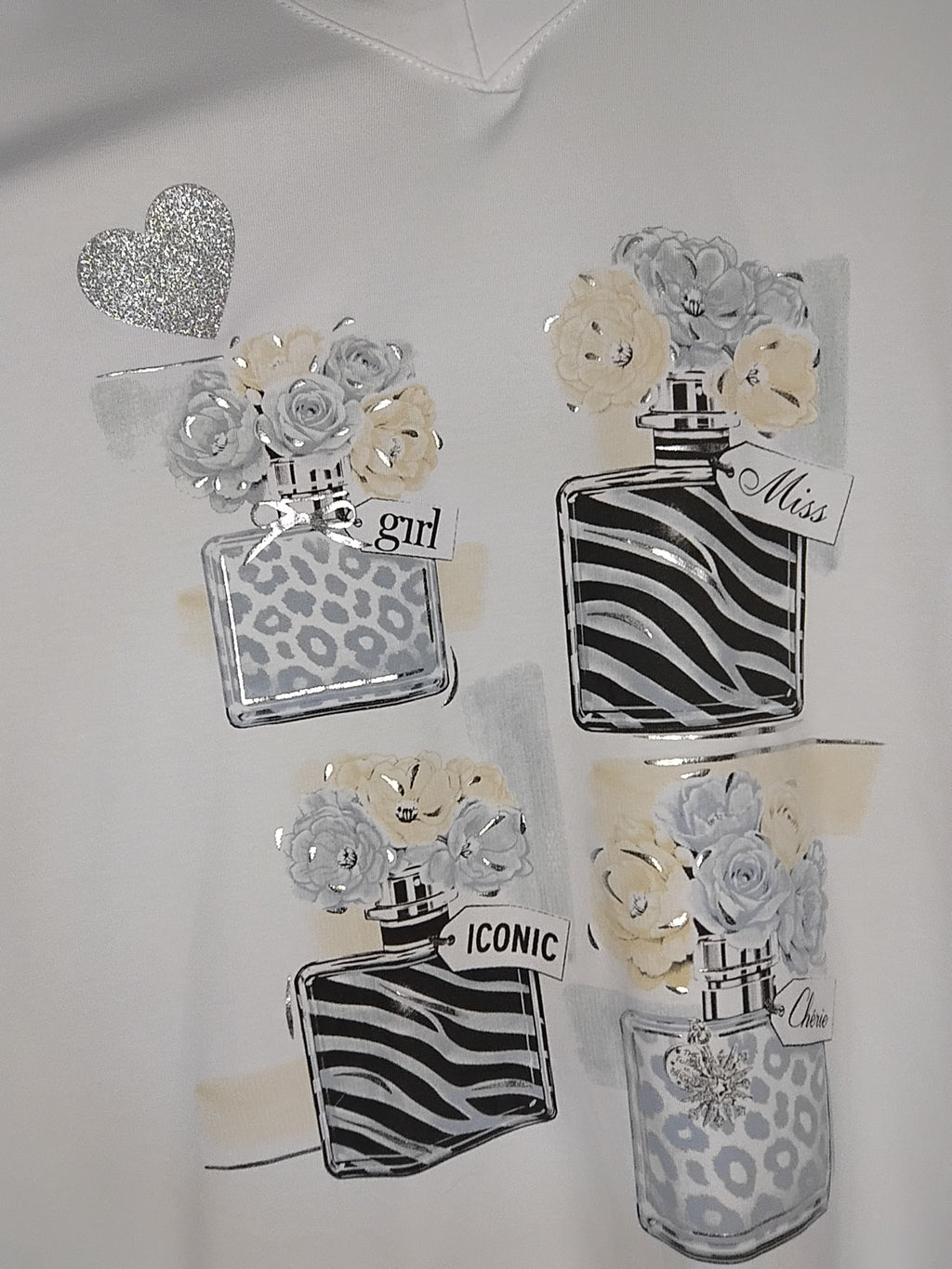 T-shirt · Col V · Décor bleu · Paillettes argentées · T36-52