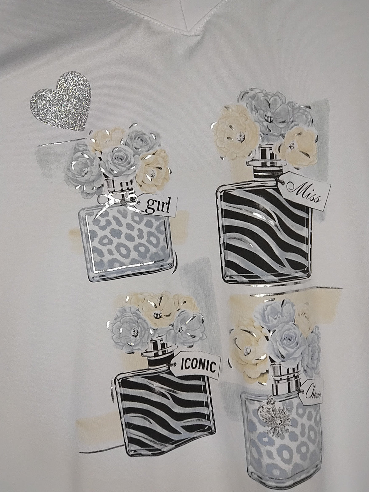 T-shirt · Col V · Décor bleu · Paillettes argentées · T36-52