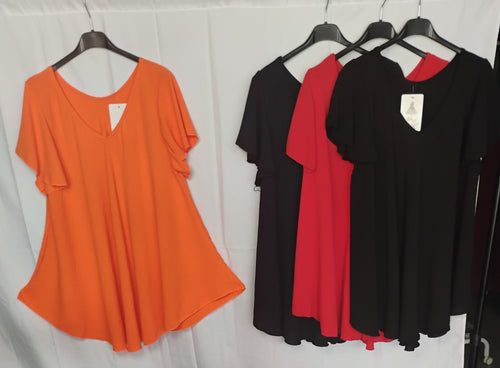 Blouse fluide · Col V · Coupe pyramide · 4 couleurs · TU46-52