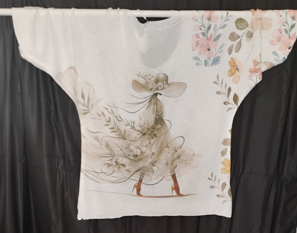 Pull fin · Blanc et champagne · Manches chauve-souris · TU40-48
