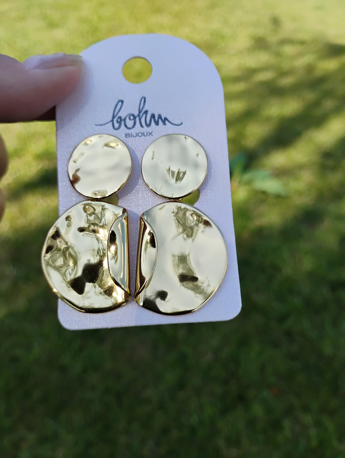Boucles d'oreilles pendantes · Pièce ronde et martelée · Acier inoxydable · Or ou Argent