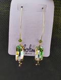 Boucles d'oreilles pendantes · Cristal et pampille étoilée · Vert ou Mauve