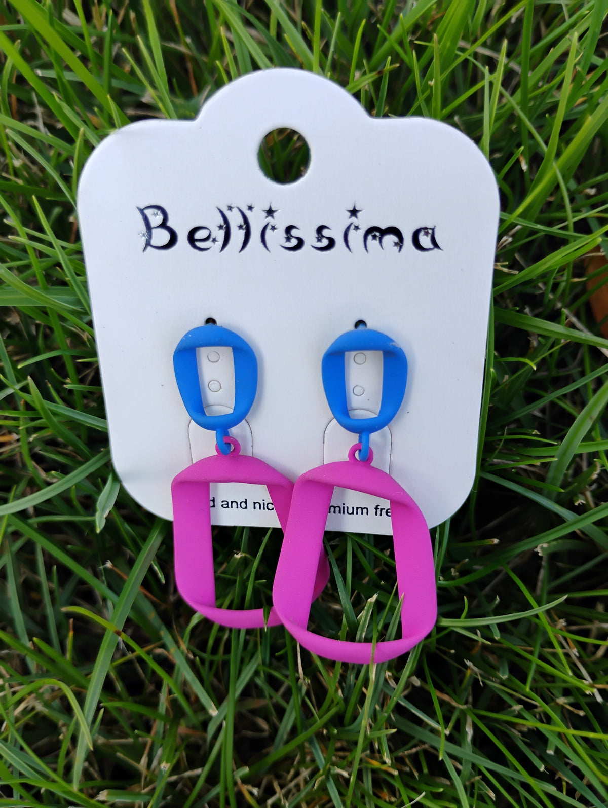 Boucles d'oreilles pendantes · Géométriques et colorées · Tige argent 925 · Bleu ciel ou Fuchsia