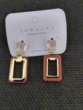 Boucles d'oreilles asymétriques · Rectangles marron & doré · Tige argent 925