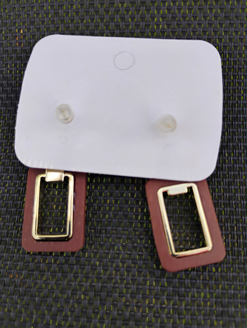 Boucles d'oreilles asymétriques · Rectangles marron & doré · Tige argent 925