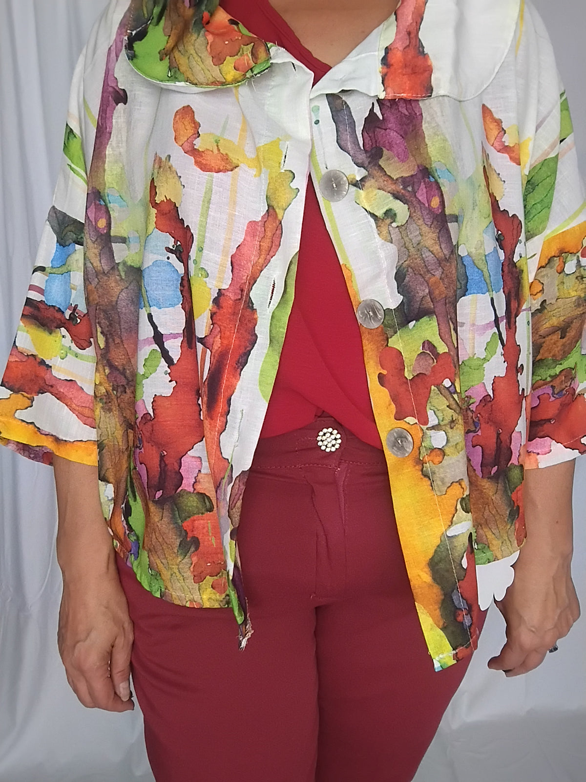 Veste légère imprimé aquarelle vert - Grande taille