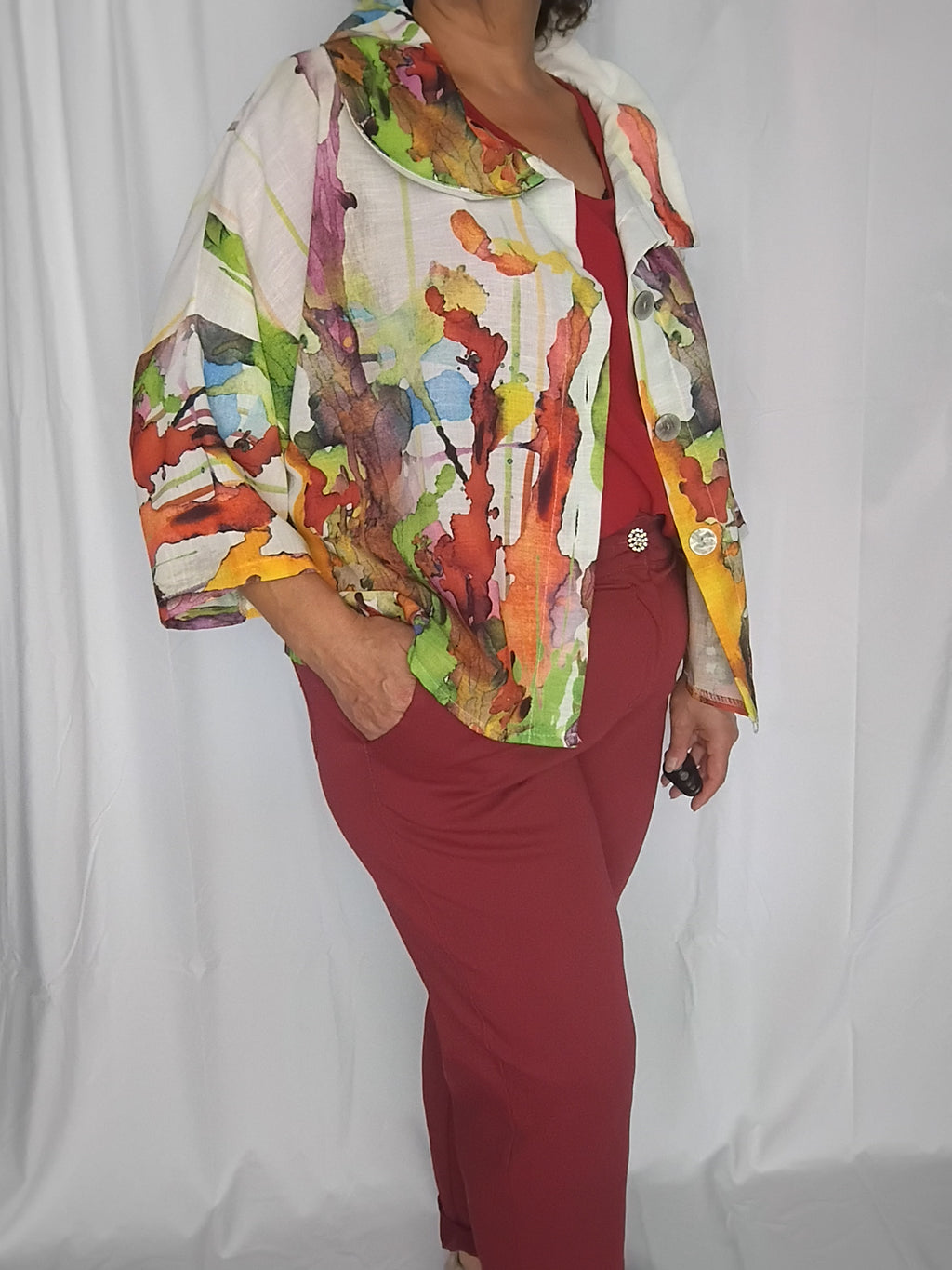 Veste légère imprimé aquarelle vert - Grande taille