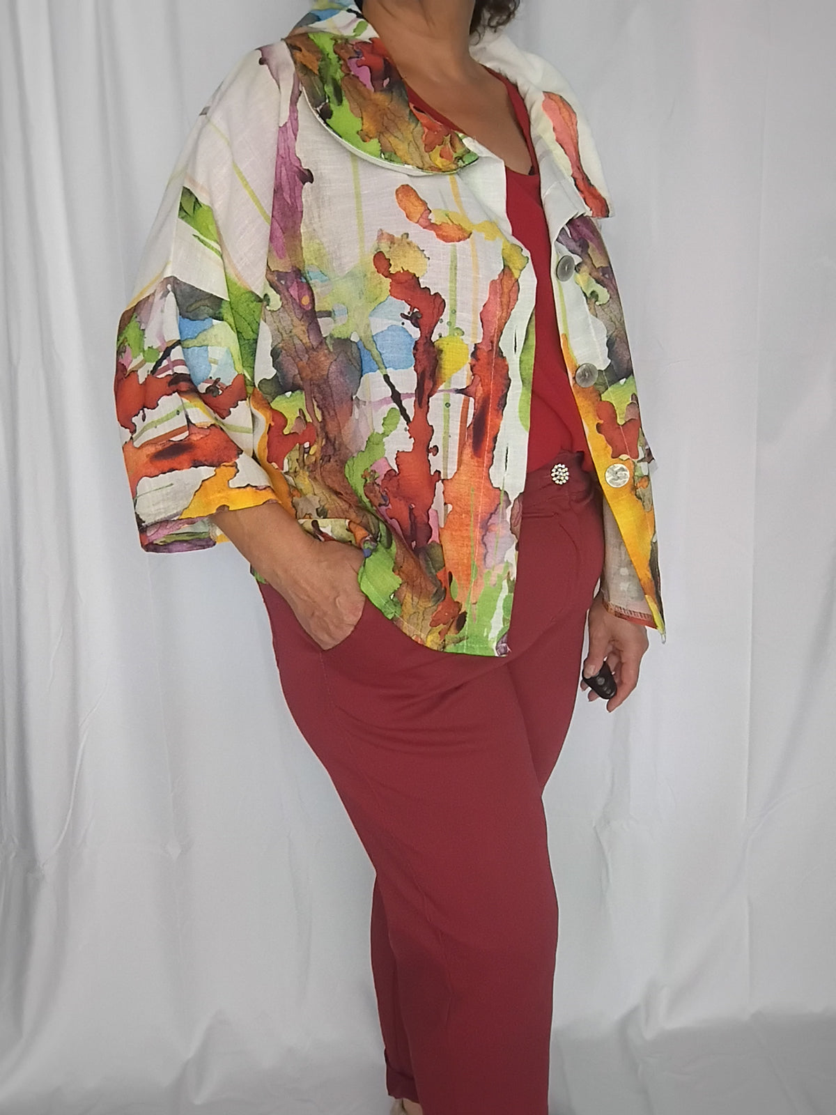 Veste légère imprimé aquarelle vert - Grande taille
