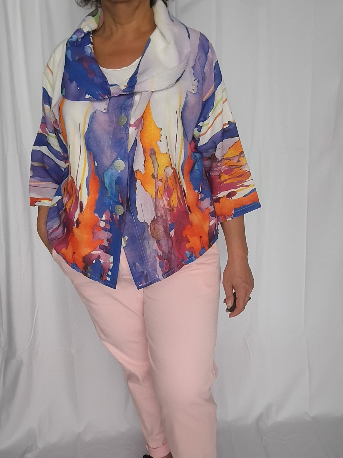 Veste légère imprimé aquarelle bleu - Grande taille