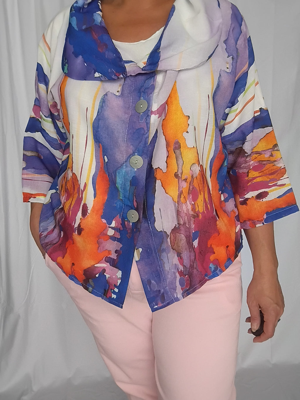 Veste légère imprimé aquarelle bleu - Grande taille