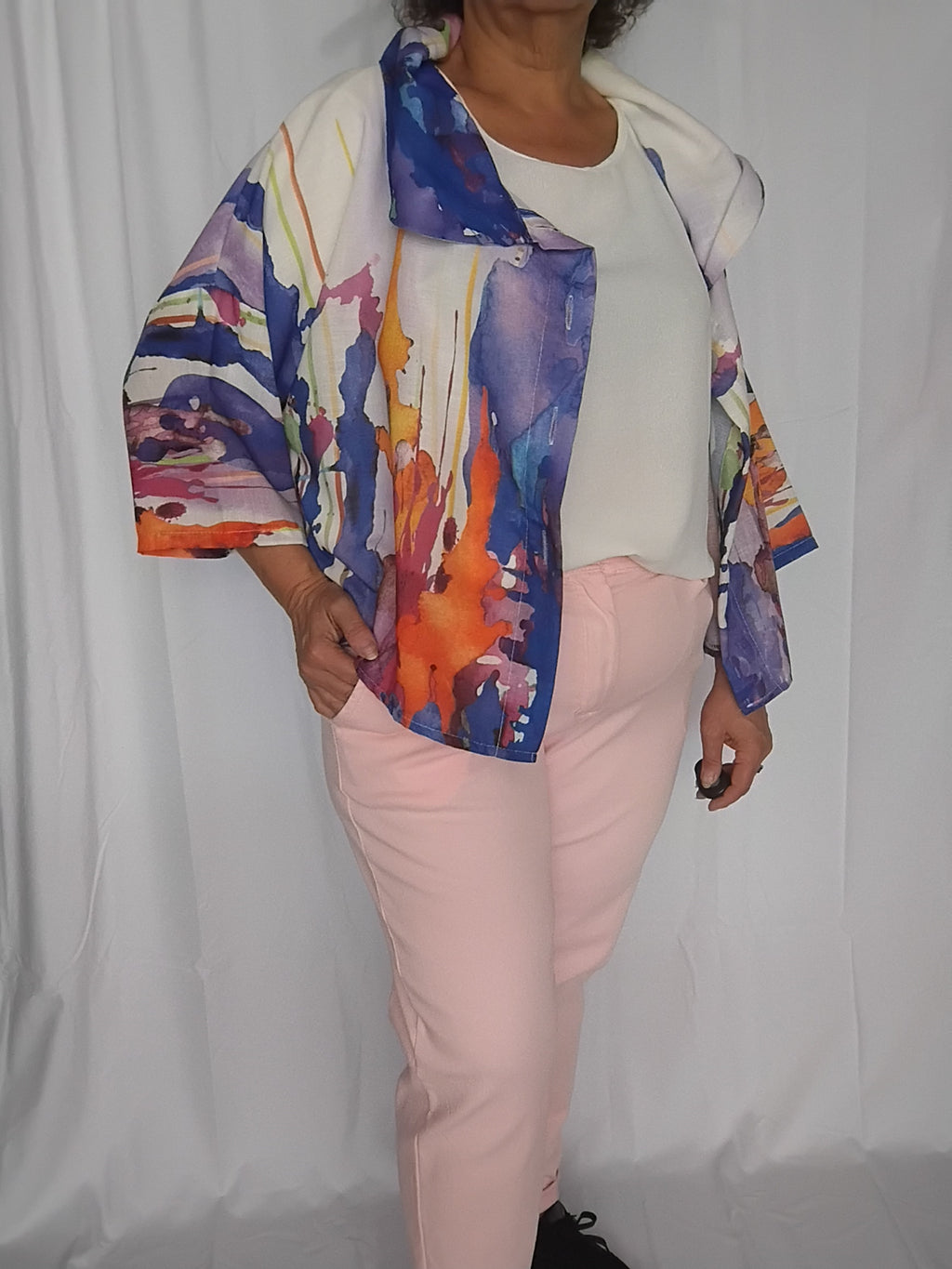 Veste légère imprimé aquarelle bleu - Grande taille