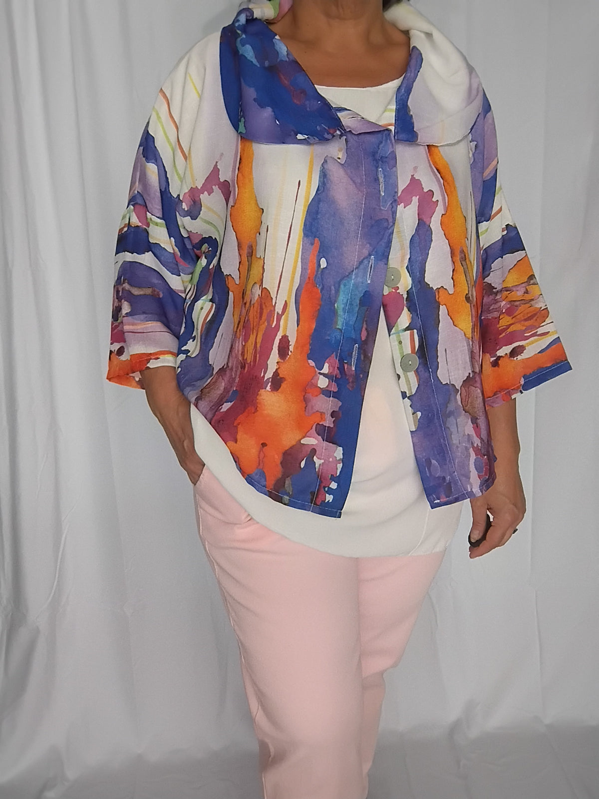 Veste légère imprimé aquarelle bleu - Grande taille