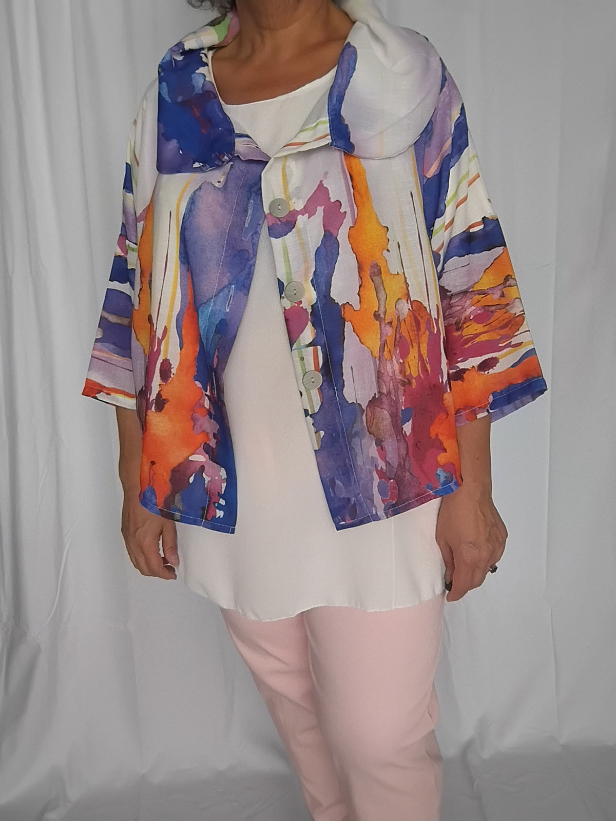 Veste légère imprimé aquarelle bleu - Grande taille