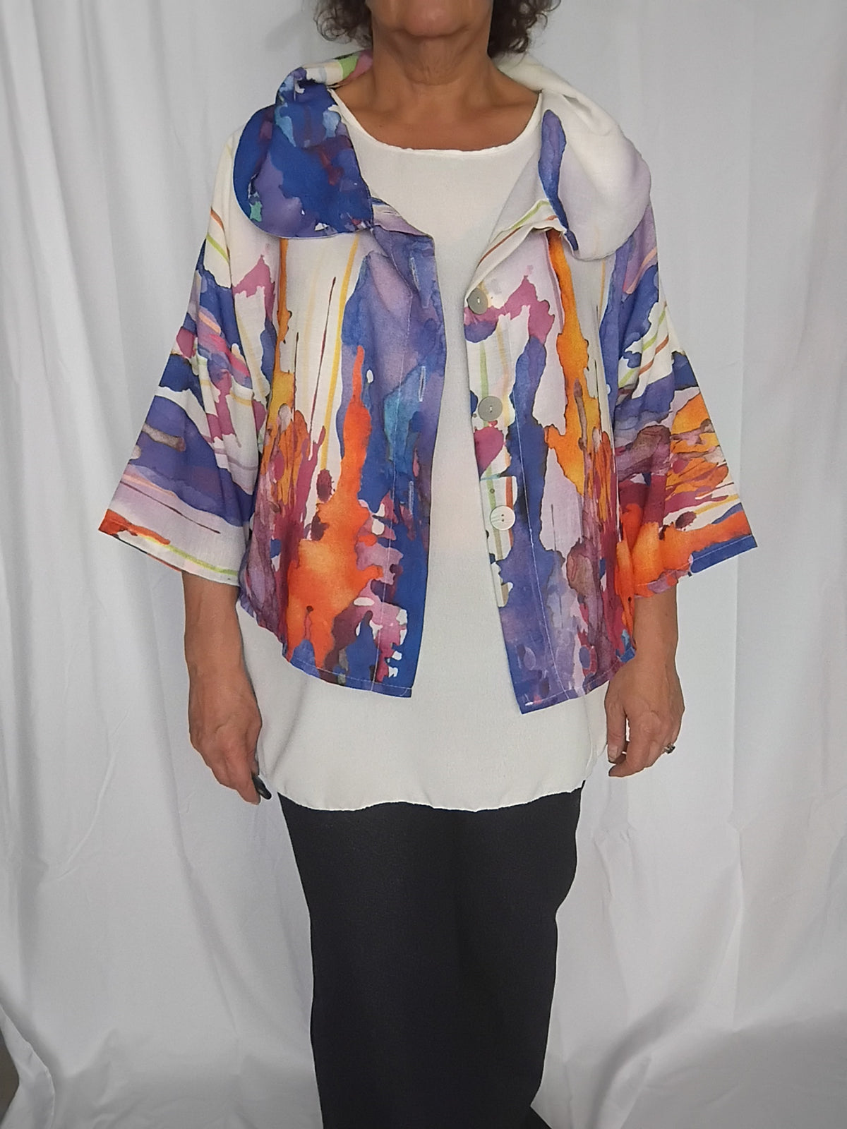 Veste légère imprimé aquarelle bleu - Grande taille