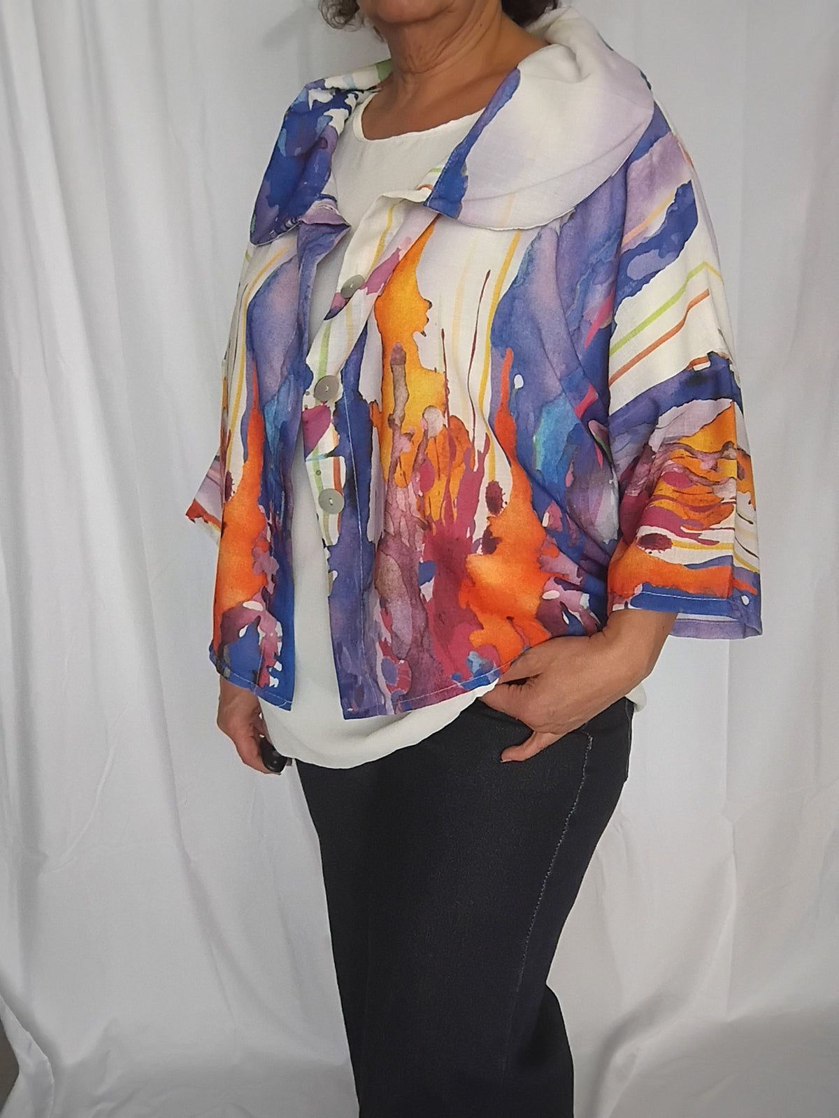 Veste légère imprimé aquarelle bleu - Grande taille
