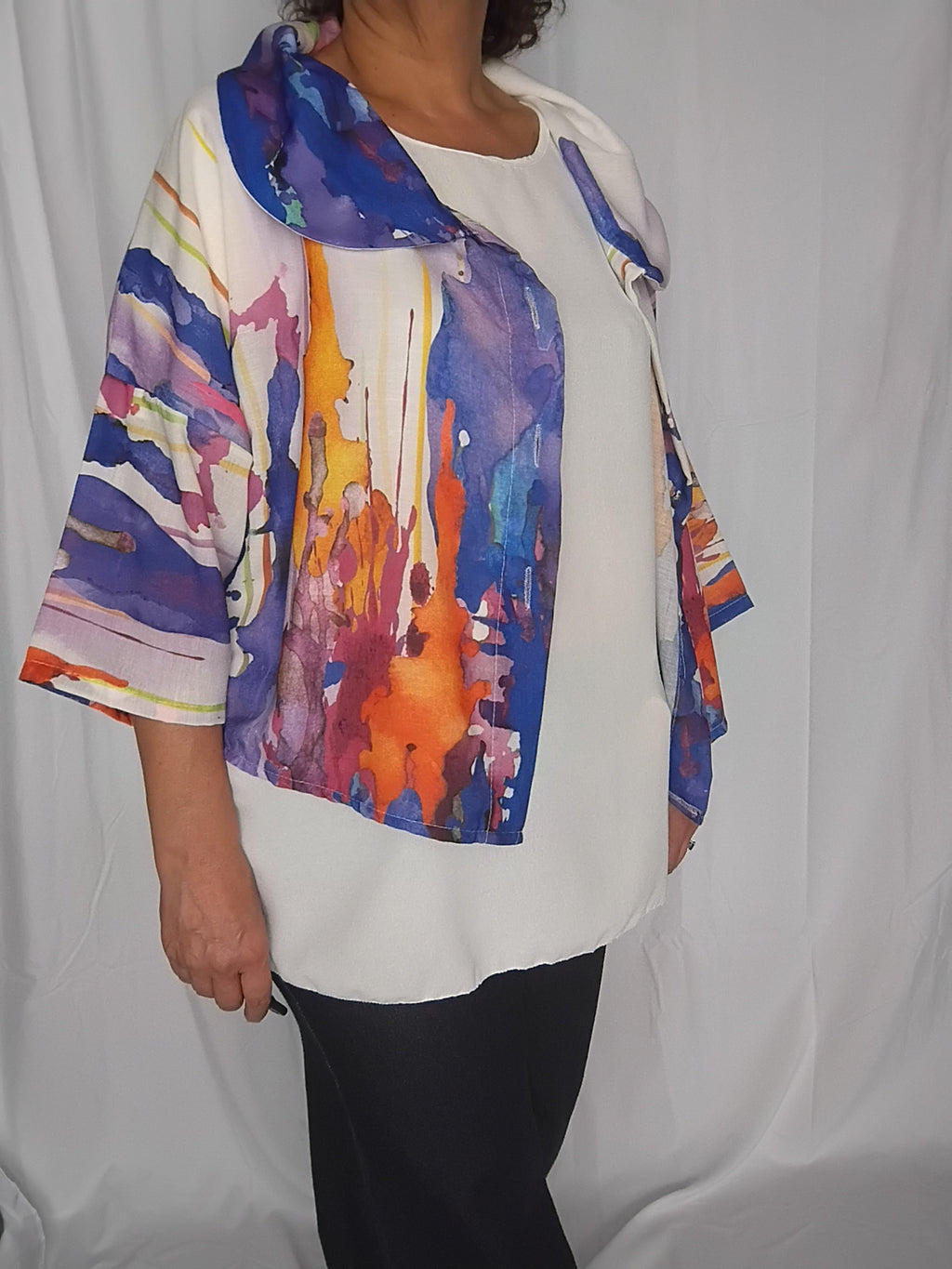 Veste légère imprimé aquarelle bleu - Grande taille