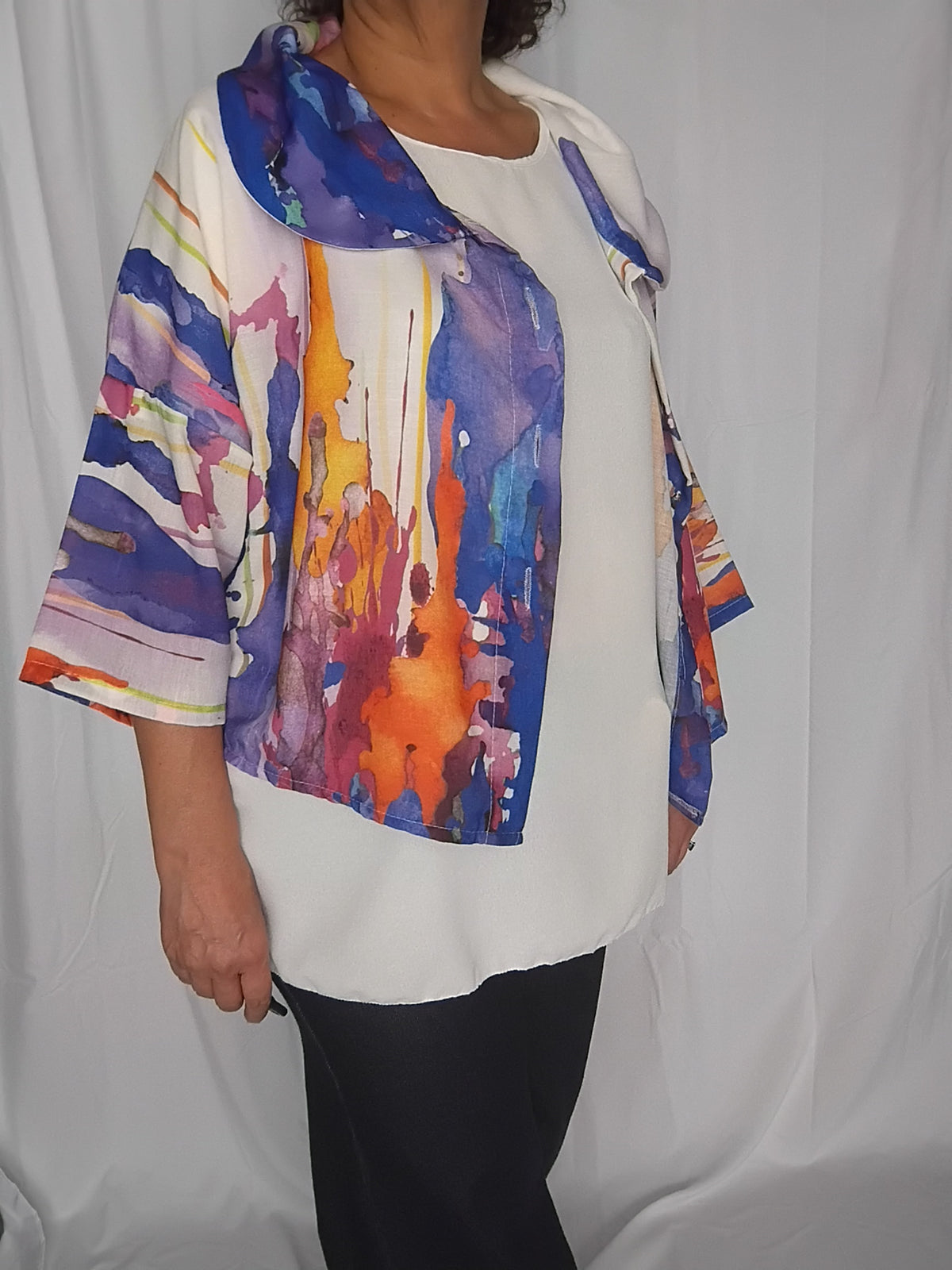 Veste légère imprimé aquarelle bleu - Grande taille