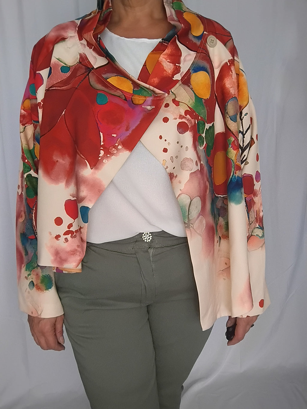 Veste déstructurée multicolore - rouge profond - Taille 46 à 50