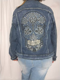 Veste en jean · Broderie calavera au dos · Jean stretch · 3XL à 6XL