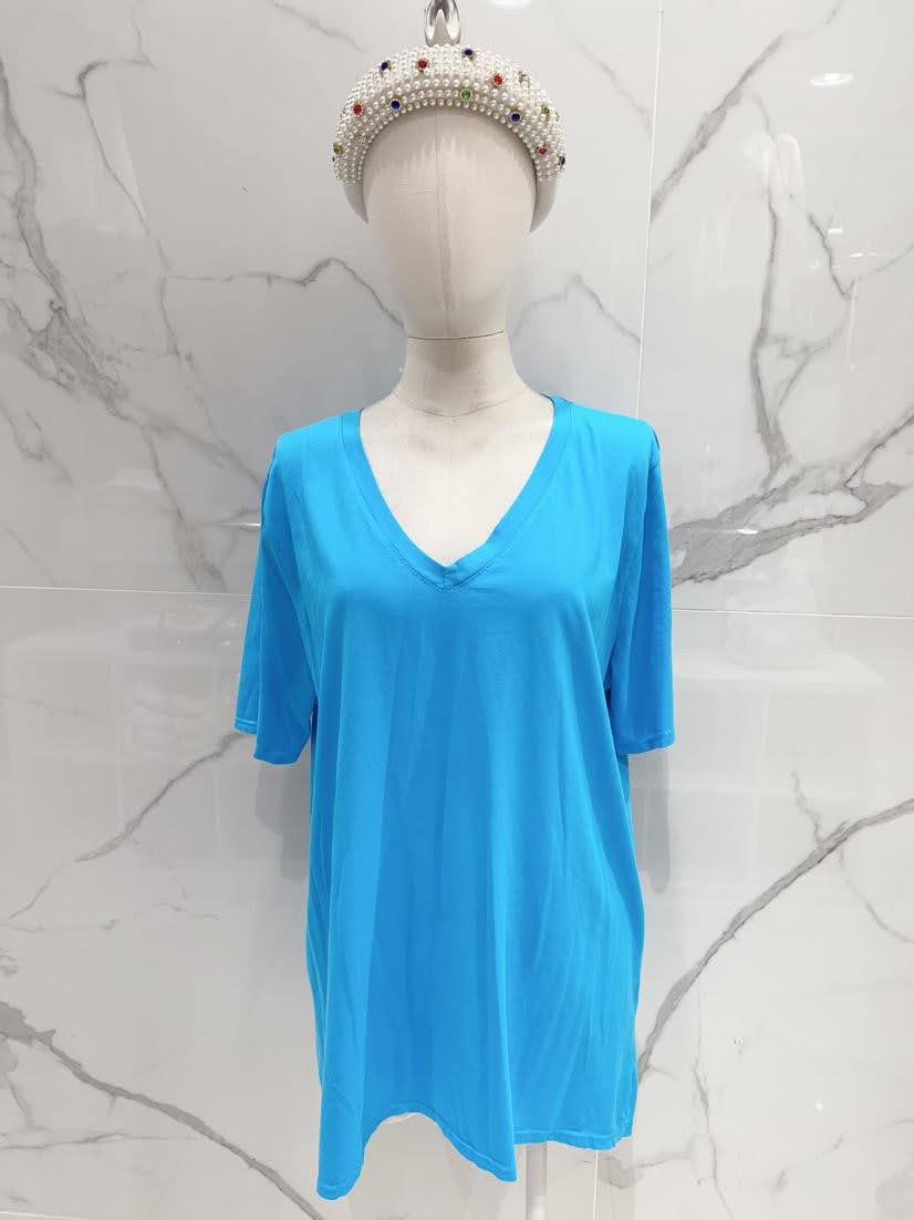 T-shirt basique · Col V · Manches courtes · 15 couleurs · TU grande taille · T36-52