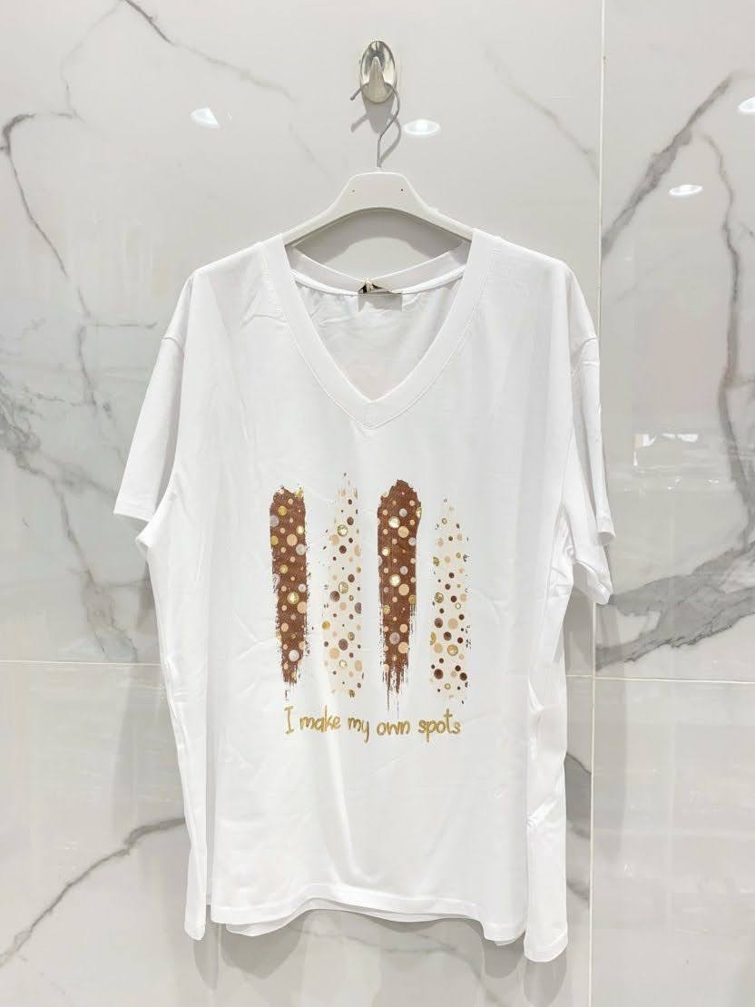 T-shirt "I make my own spots" · Col V · Pois marron-beige-doré · T36-52