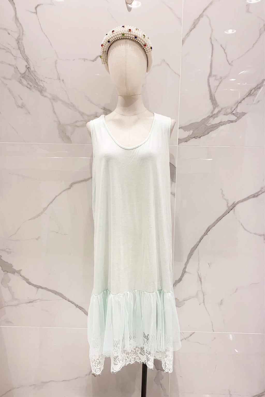 Fond de robe · Dentelle et tulle · Vert d'eau · TU grande taille