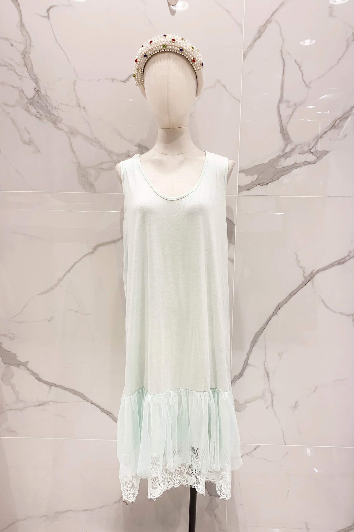 Fond de robe · Dentelle et tulle · Vert d'eau · TU grande taille