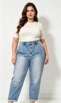Jean Mom fit · Taille haute · Délavé clair · Effet vintage · XL