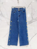 Jean large · Wide leg · Boutons pression · Taille haute · XL