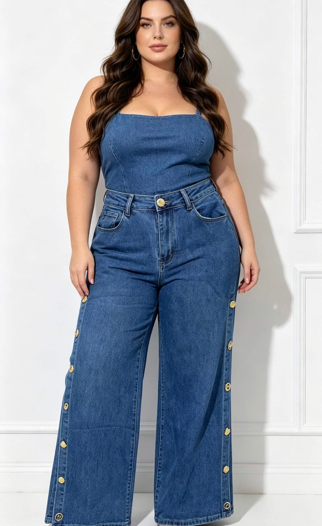 Jean large · Wide leg · Boutons pression · Taille haute · XL