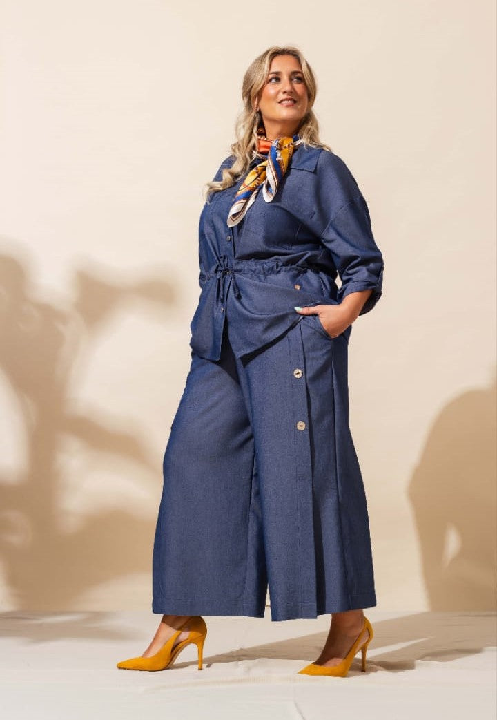 Ensemble pantalon palazzo · Denim bleu · Veste manches 3/4
