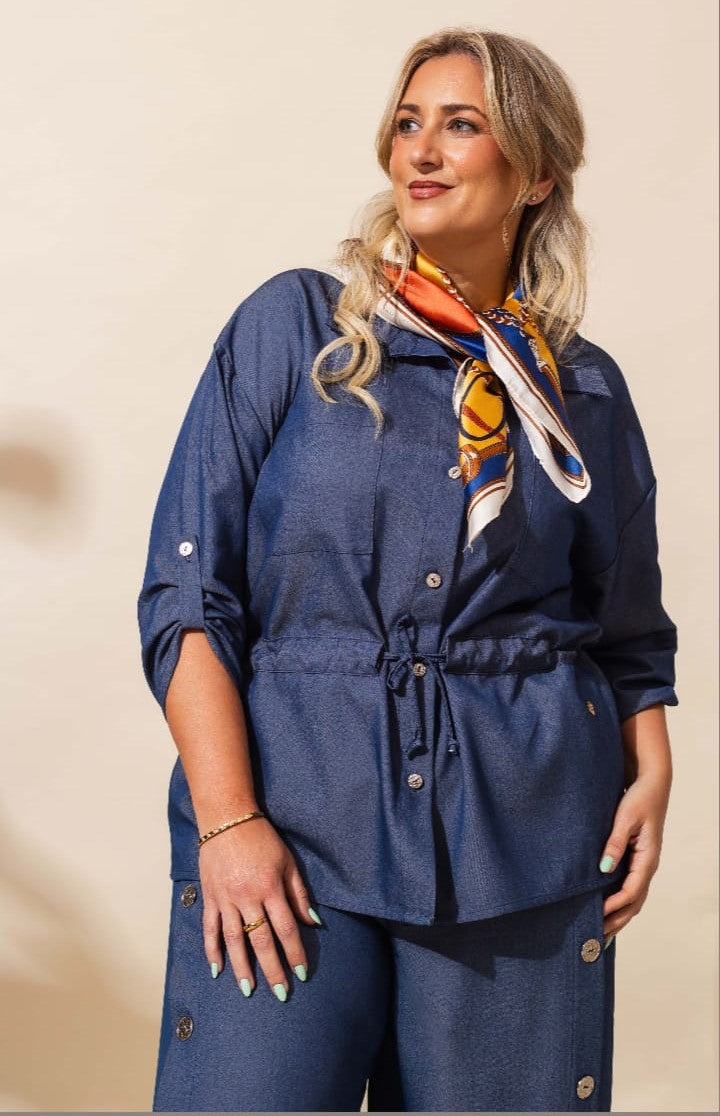Ensemble pantalon palazzo · Denim bleu · Veste manches 3/4