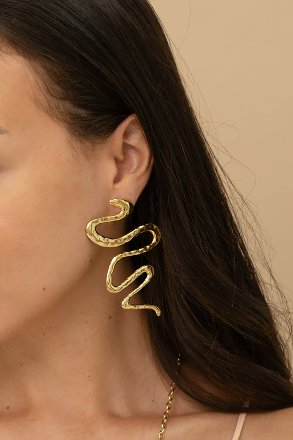 Dangle Earrings · Hammered Snake Design · Stainless Steel · Gold or Silver