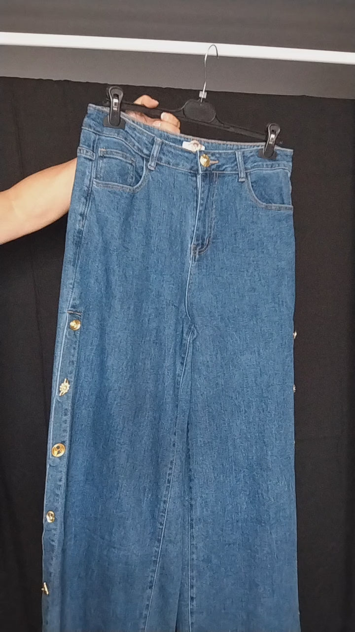 Jean large · Wide leg · Boutons pression · Taille haute · XL