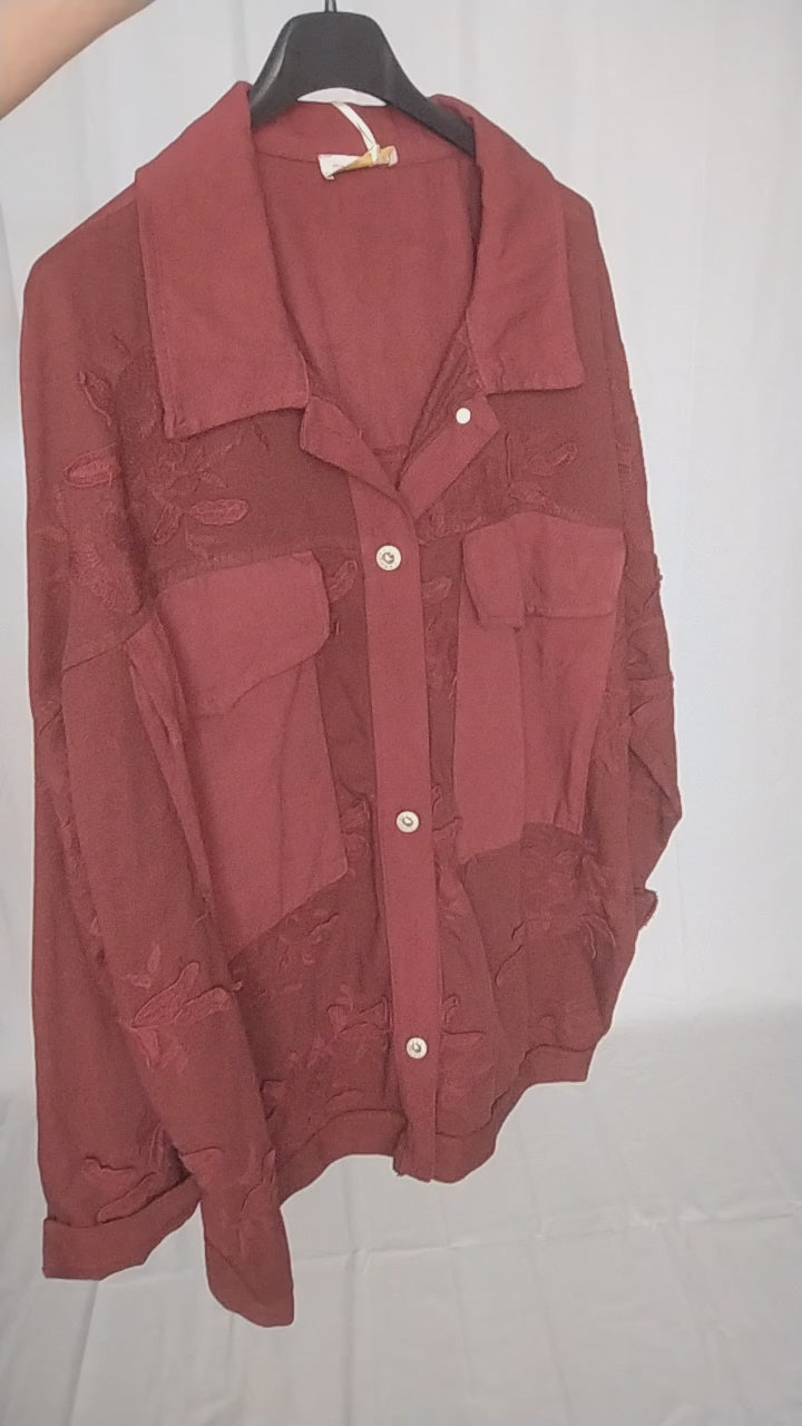 Veste oversize noire à broderies florales – TU 48-62