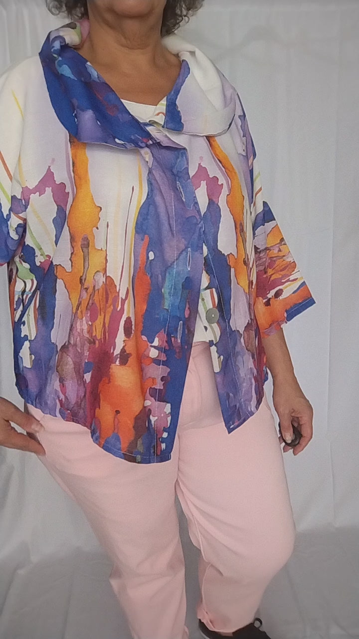 Veste légère imprimé aquarelle bleu - Grande taille
