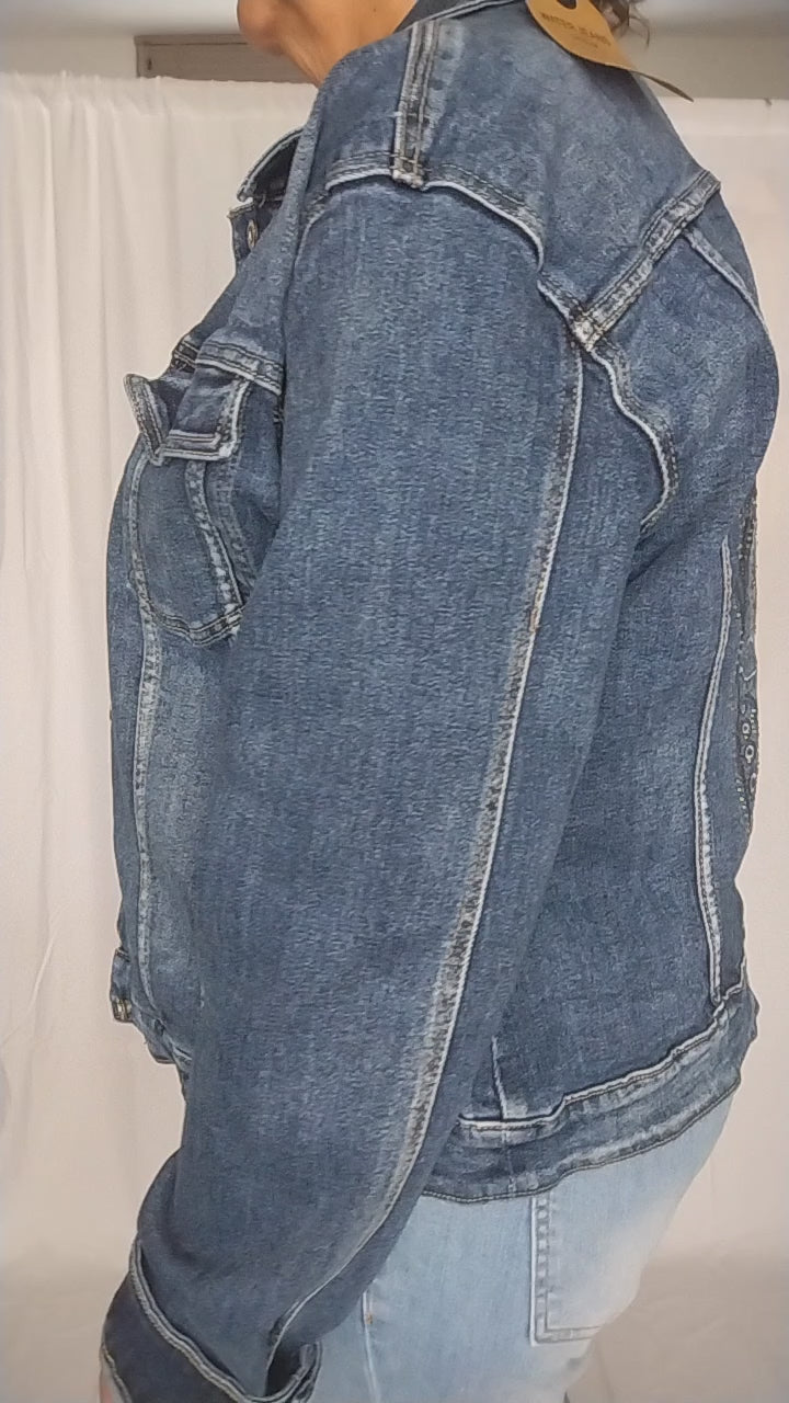 Veste en jean · Broderie calavera au dos · Jean stretch · 3XL à 6XL