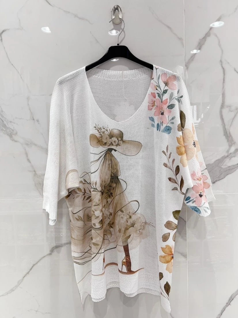 Pull fin · Blanc et champagne · Manches chauve-souris · TU40-48